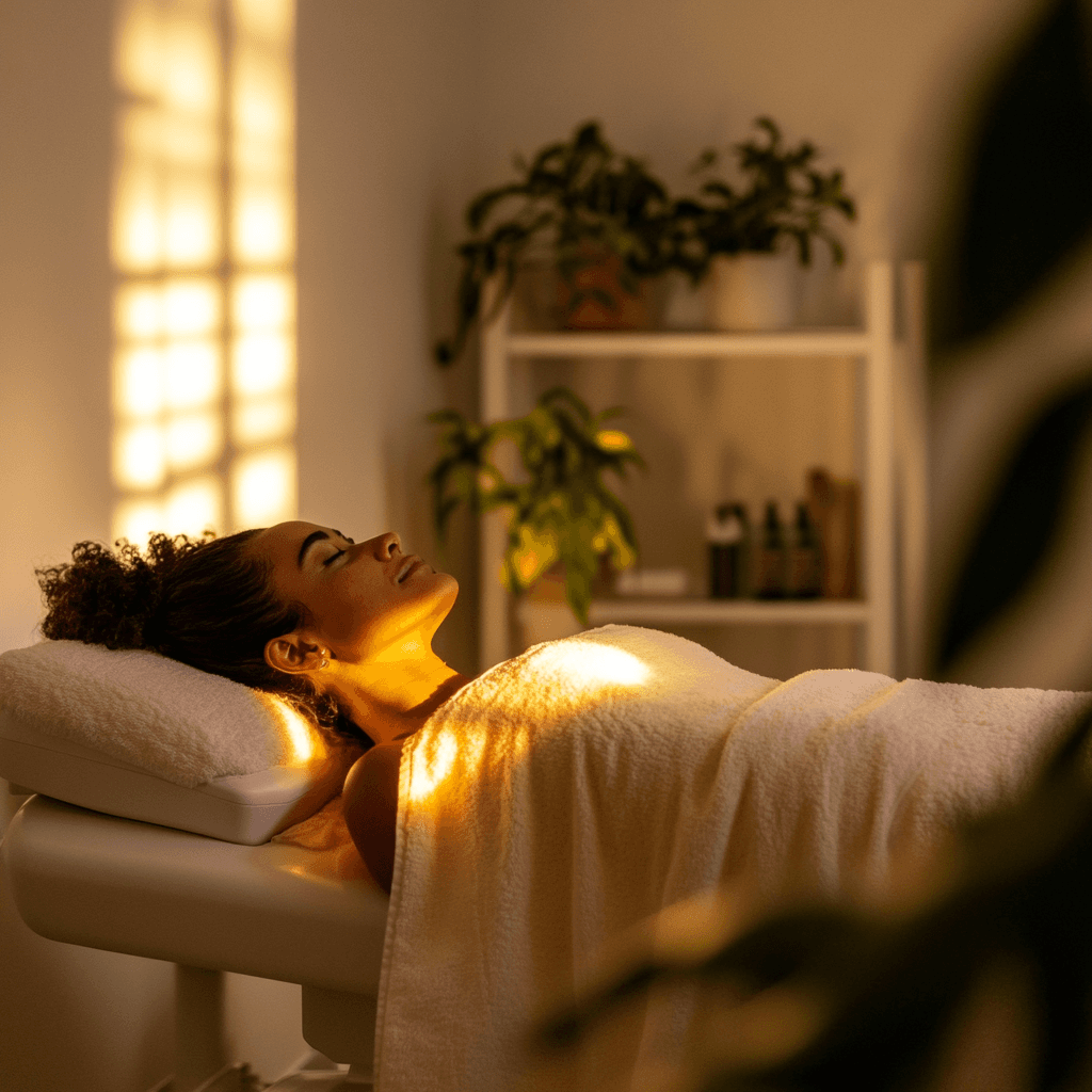 A warm treatment room at VELA Studio